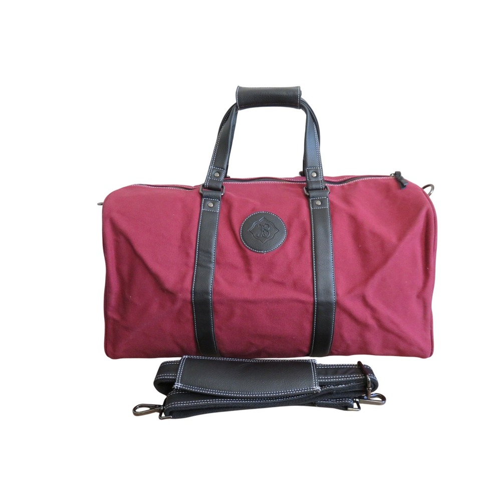 Thick Canvas Duffle Bag Burgundy Travel Weekender Carry On + Shoulder Strap‎